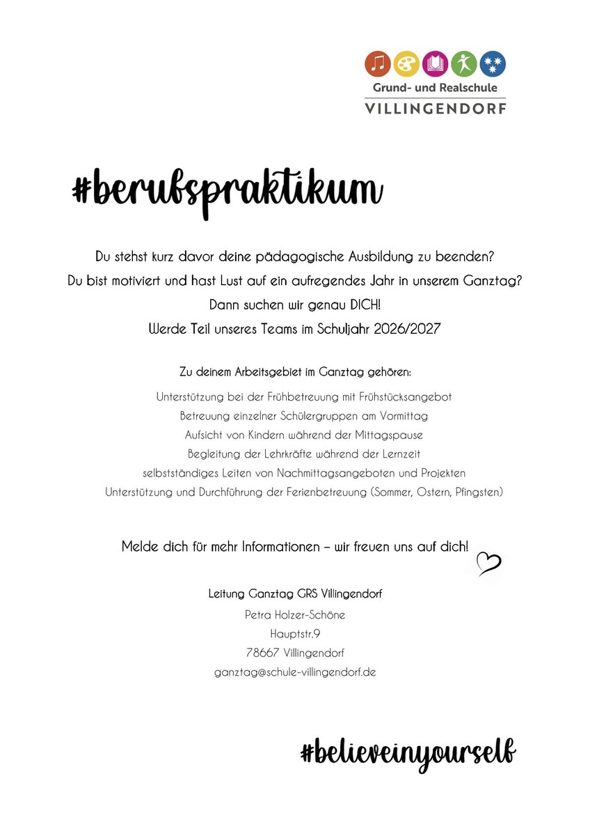 Ausschreibung Berufspraktikum 2025 26